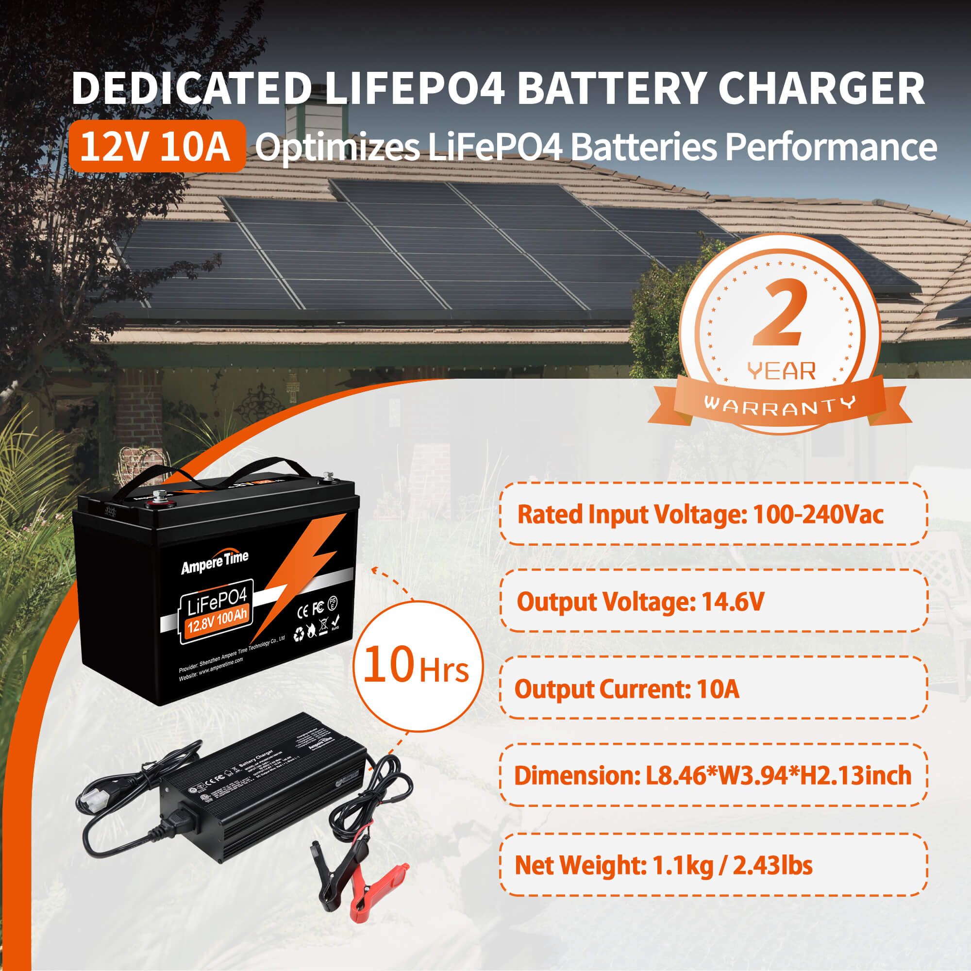 Ampere Time 24V 100Ah, 2560Wh Lithium LiFePO4 Battery – Amperetime-US